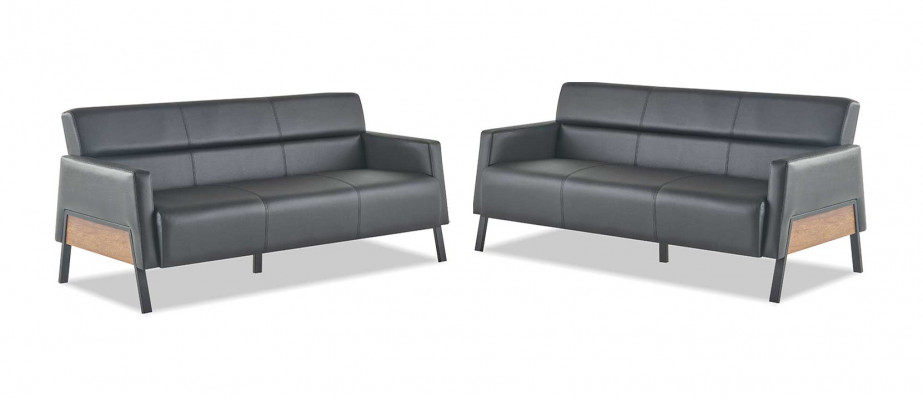Ledersofa's Sofa-Set 3-zits zwart modern leer roestvrijstalen bank hout