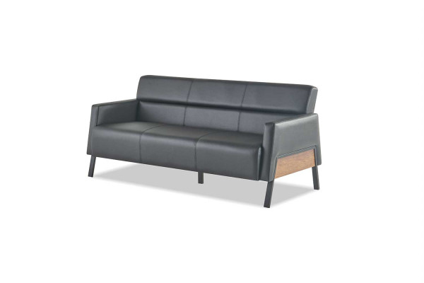 Ledersofa's Sofa-Set 3-zits zwart modern leer roestvrijstalen bank hout