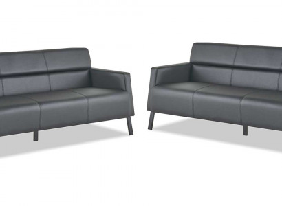 Ledersofa's Sofa-Set 3-zits zwart modern leer roestvrijstalen bank hout