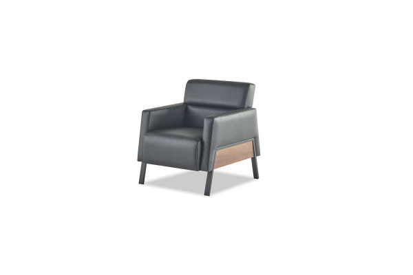 Moderner Set 2-zits fauteuil Zwarte leren banken Bank Leer Zacht Hout
