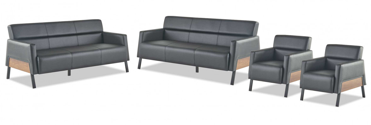 Sofa-set 3-zitsbank 2x fauteuils zwart leren sofa's modern leer hout zacht
