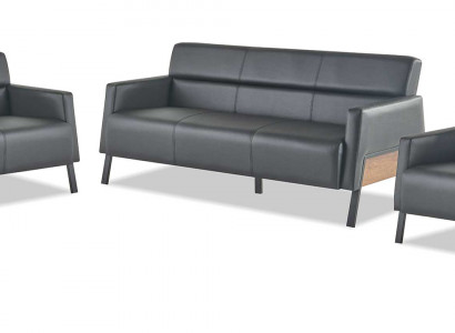 Sofa-set 3-zitsbank 2x fauteuils zwart leren sofa's modern leer hout zacht