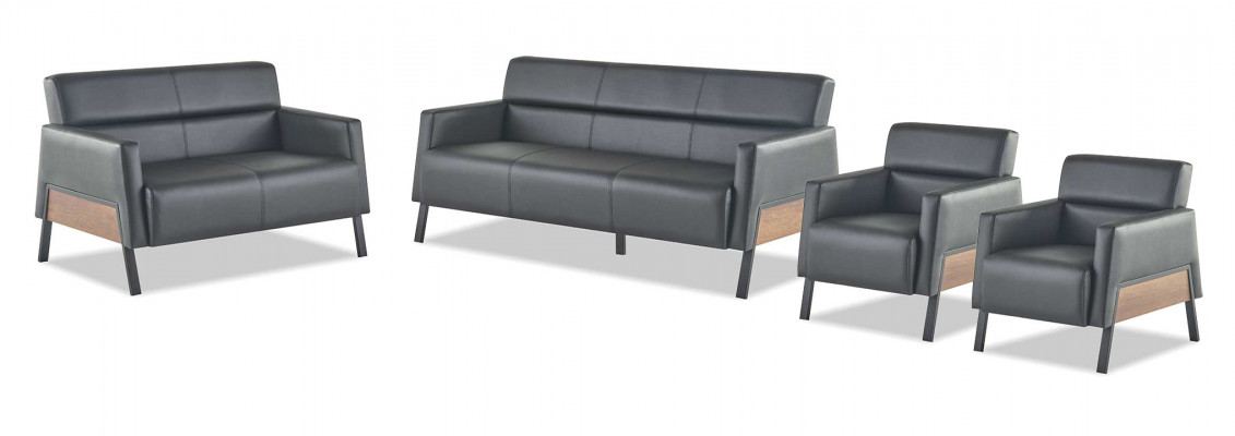 Compleet set 3-zits 2-zits fauteuil zwart leren loungestoel bank