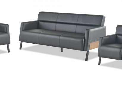 Compleet set 3-zits 2-zits fauteuil zwart leren loungestoel bank