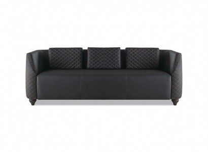 Ledersofa 3-zitter Zwart Hout Modern Design Kussen Kussen Leder Bank