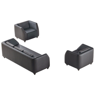 Lederenbanken 3-zits fauteuil zwart complete bank modern gestoffeerde kussen.