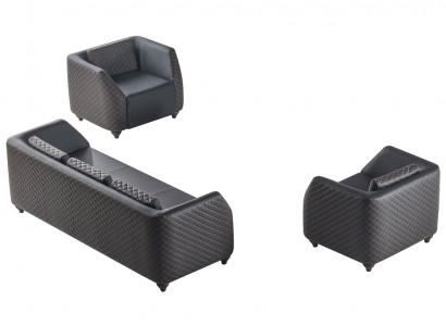 Lederenbanken 3-zits fauteuil zwart complete bank modern gestoffeerde kussen.