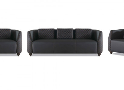 Compleet set 3-zitsbank 2x fauteuil zwart gestoffeerd modern leren bankstel