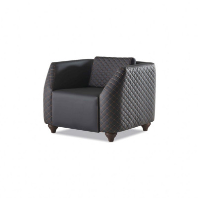 Bankstel 2-zits fauteuil salontafel zwart bruin bekleding leer kussen