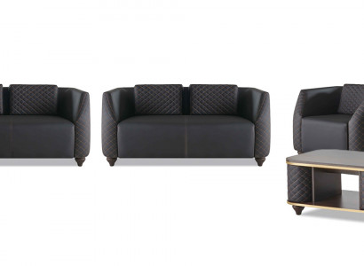 Compleet set 3-zits 2-zits fauteuil salontafel lederen sofa's leer hout