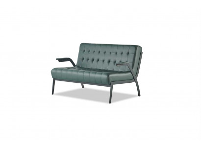Chesterfield Grün Sofa 2-Zitsbank Lederen Sofa Moderne Bank Leder Roestvrij Staal