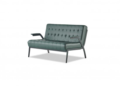 Chesterfield Grün Sofa 2-Zitsbank Lederen Sofa Moderne Bank Leder Roestvrij Staal