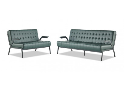 Chesterfield Lederen Set 3-zitter 2-zitter Groen Leren Banken Modern Hout