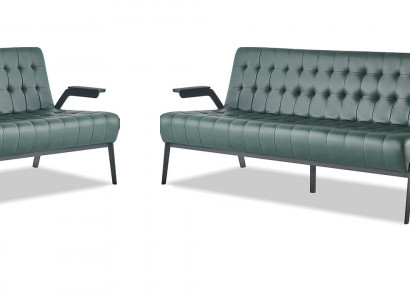 Zitmeubelset 3-zits fauteuil groen roestvrij staal modern leer Chesterfield