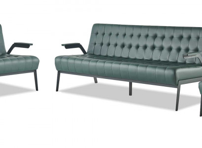 Compleet set groen 3-zits 2-zits fauteuil modern Chesterfield leer