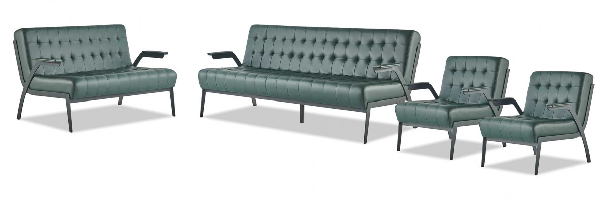 Ledersofa's Groen Leder Chesterfield Set 3-Zits 2-Zits Fauteuil Roestvrij Staal