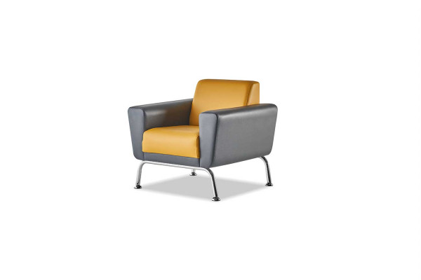 Stoel Geel Grijs Fauteuil Modern Hout Zachte Armleuningen Roestvrij Staal Leer