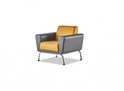 Stoel Geel Grijs Fauteuil Modern Hout Zachte Armleuningen Roestvrij Staal Leer