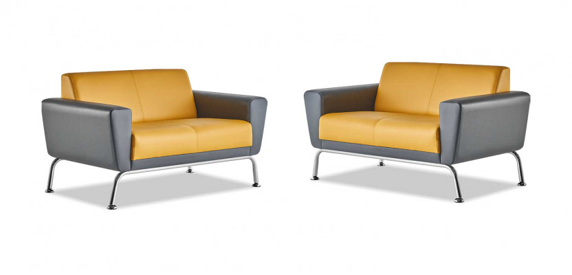 Lederen banken Sofa-Set 2-zits Geel Grijs Roestvrij staal Moderne Bank Compleet
