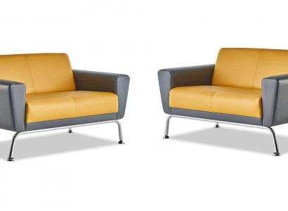 Lederen banken Sofa-Set 2-zits Geel Grijs Roestvrij staal Moderne Bank Compleet