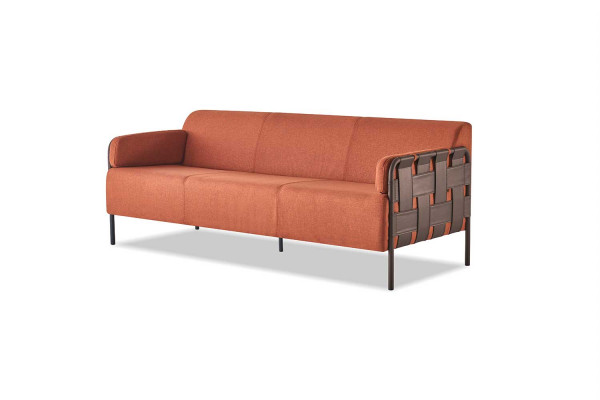 Lederen bank 3-zits oranje sofa moderne bank driezits zacht zitmeubel