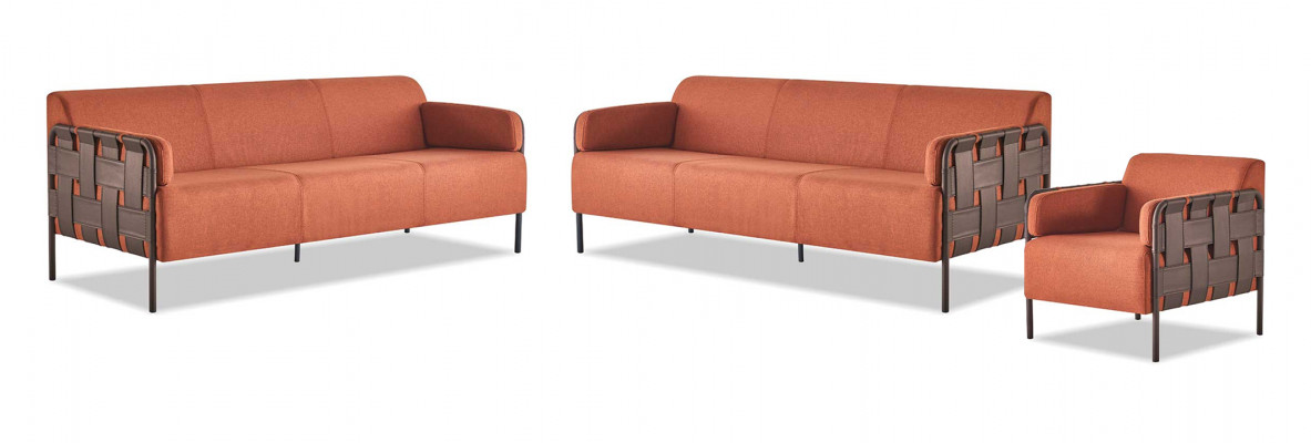 Ledersofa-set Modern Compleet Sofa's 3-zits Sessel Oranje Roestvrij staal