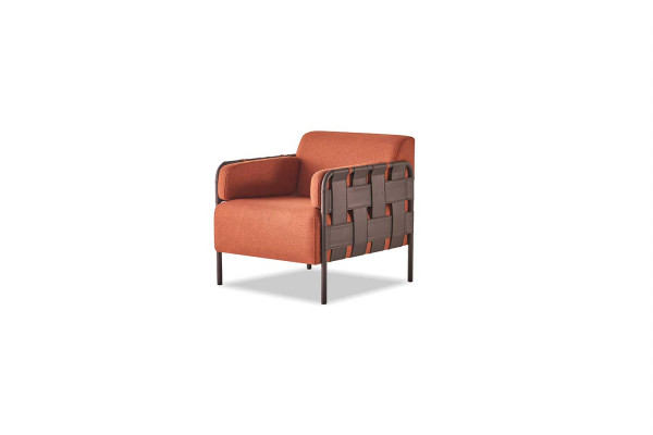 Komplett bankstellen 3-zits 2x Fauteuils Oranje Bank Leer Textiel Roestvrij staal