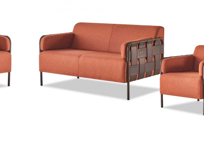 Sofa-Set 2-zitter 2x fauteuils Oranje Modern Textiel Roestvrij staal Sofagarnituren