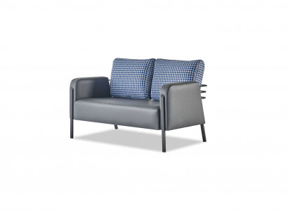 Ledesofa Polster 2-zits Grijs Blauw Roestvrij Staal Modern Kussen Sofa Bankje