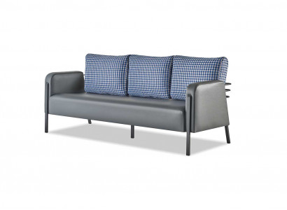 Bank Grijs Blauw Fauteuil Bekleding 3-Zits Modern Kussen Leer Roestvrij Staal