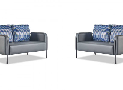 Leren zitbankenset grijs blauw kussens 2-zits banken modern bekleding textiel