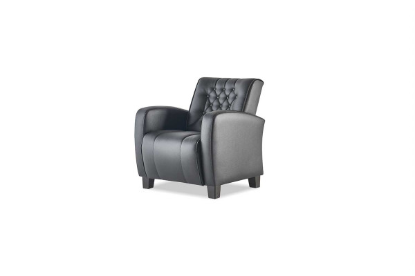 Lederen bankstel 2-zits fauteuil Chesterfield bank zwart modern knopen