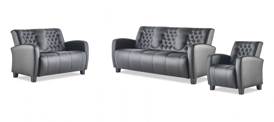 Compleet 3-zits 2-zits fauteuil zwart Chesterfield lederen bankstel banken