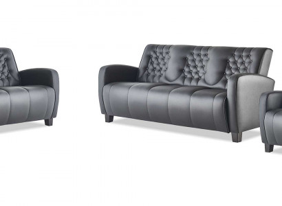 Compleet 3-zits 2-zits fauteuil zwart Chesterfield lederen bankstel banken