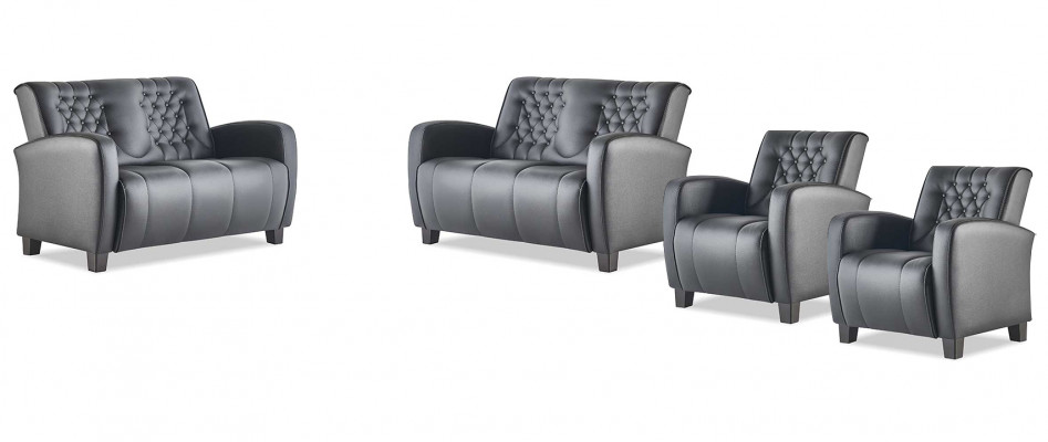 Bankstel-set 2-zits fauteuil zwart Chesterfield moderne leren banken