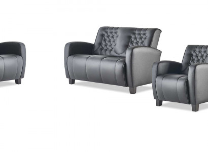 Bankstel-set 2-zits fauteuil zwart Chesterfield moderne leren banken