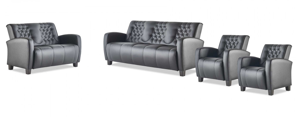 Bankstellen Schwaz Compleet-Set 3-zitter 2-zitter Fauteuil Leder Knopen Sofa