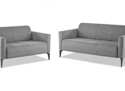 Sofa-Set Sofagarnituur 3-Zits 2-Zits Grijs Leder Moderne Bank Textiel