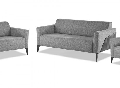 Compleet set 3-zits 2-zits fauteuil grijs leer moderne textiel bank.
