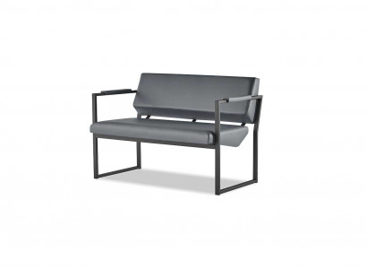 Ledesofa Bank Roestvrij Staal 2-zits Bank Zwart Leer Hout Tweezits