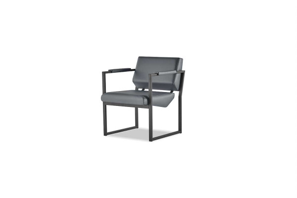 Bureaustoel Set Fauteuil Zwart Leunstoel Modern 1-Zitter Leer Roestvrij Staal