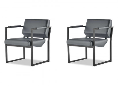 Bureaustoel Set Fauteuil Zwart Leunstoel Modern 1-Zitter Leer Roestvrij Staal