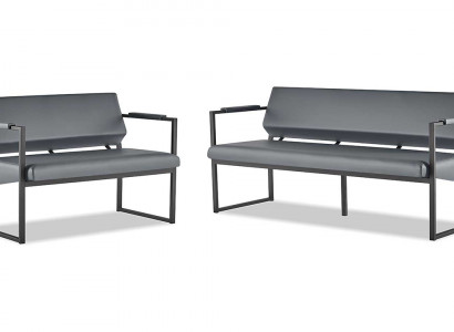 Ledersofa set 3-zits 2-zits zwart leer modern roestvrij staal bank