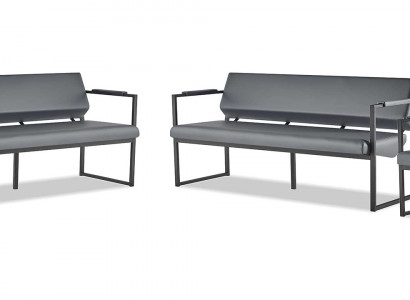 Compleet bureauset, 2-zits sofa's en fauteuils, zwart lederen sofa's, modern leer.