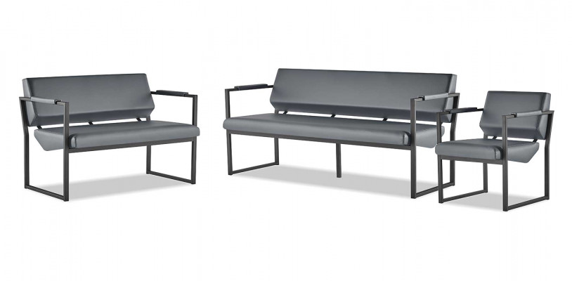 Compleet zwart lederen sofaset bank 3-zits 2-zits fauteuil hout