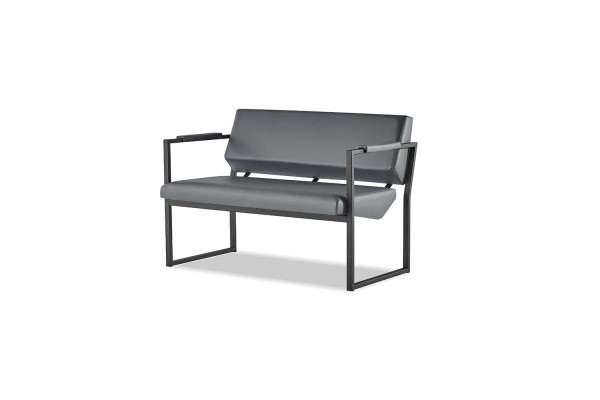 Compleet set banken 3-zits 2-zits fauteuil zwart lederen banken roestvrij staal