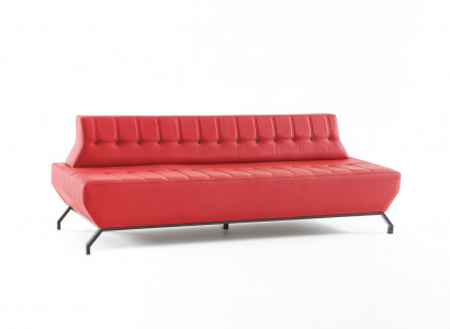 Bank Art Deco Design Rood 3-zitsbank Zitmeubel Chesterfield Knopen