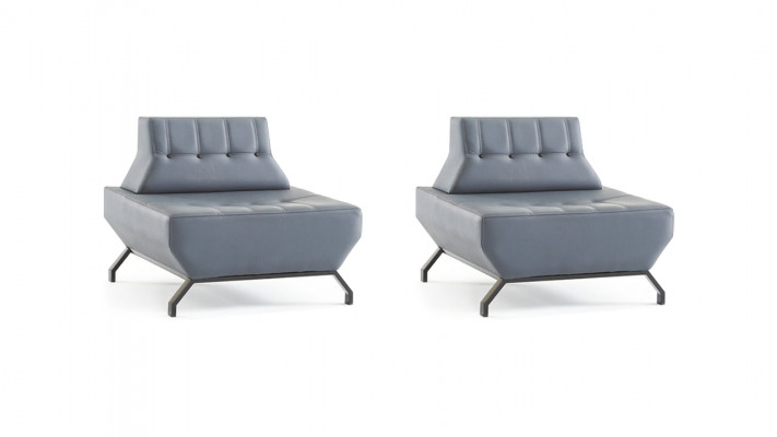 Leunstoel Leder Roestvrij Staal Set Fauteuil Art Deco Grijs Moderne Chesterfield