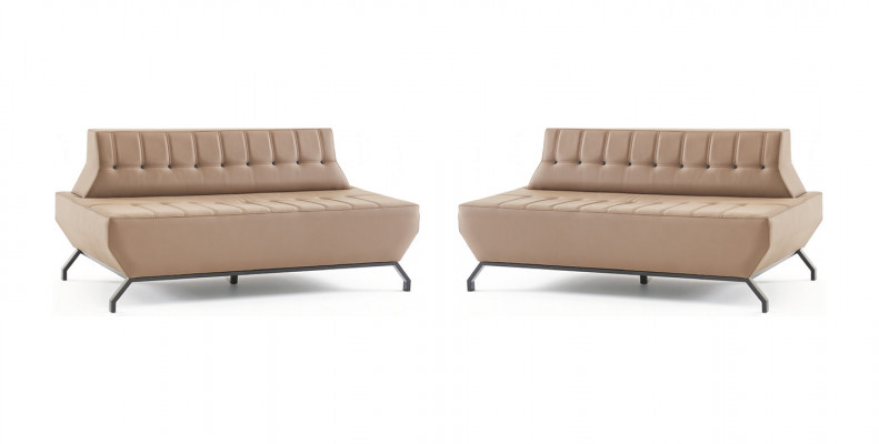 Ledersofa set 2-zitter beige leder Art Deco stijl Chesterfield roestvrij staal