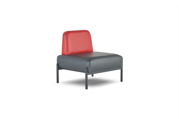 Zwart rood lederen sofa gang hal art deco leren fauteuil roestvrij staal 1-zits stoel